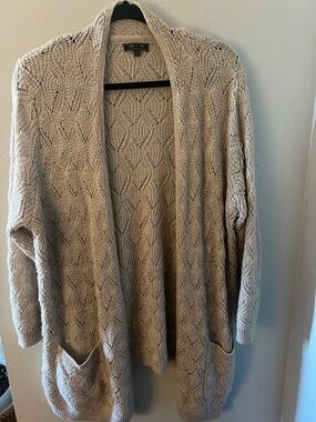 Loft Open-Front Cream Cable-Knit Cardigan with Pockets